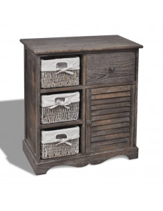 Armadietto in Legno con 3 Cestini Intrecciati Marrone 2