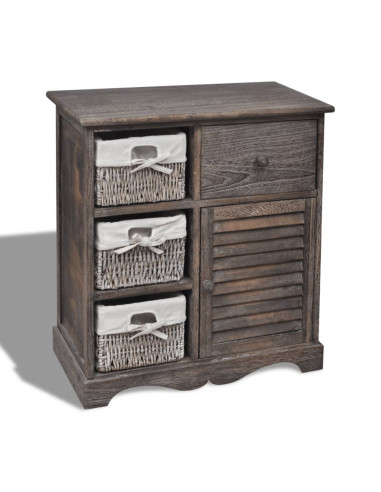 Armadietto in Legno con 3 Cestini Intrecciati Marrone