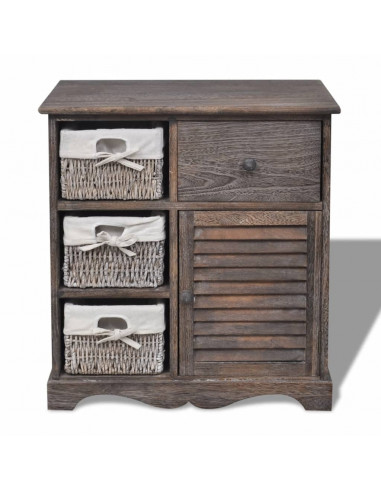 Armadietto in Legno con 3 Cestini Intrecciati Marrone