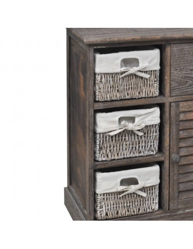 Armadietto in Legno con 3 Cestini Intrecciati Marrone