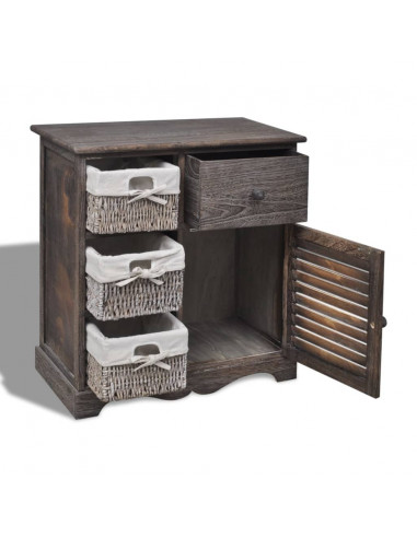 Armadietto in Legno con 3 Cestini Intrecciati Marrone