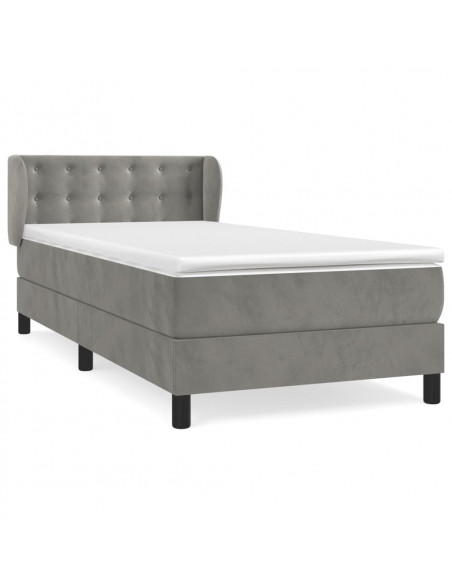 Giroletto a Molle con Materasso Grigio Chiaro 90x200 cm Velluto