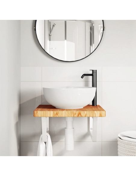 Ripiano a Parete per Lavabo in Acciaio e Massello di Rovere