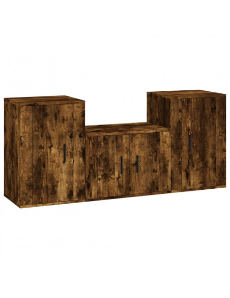 Set Mobili Porta TV 3 pz Rovere Fumo in Legno Multistrato