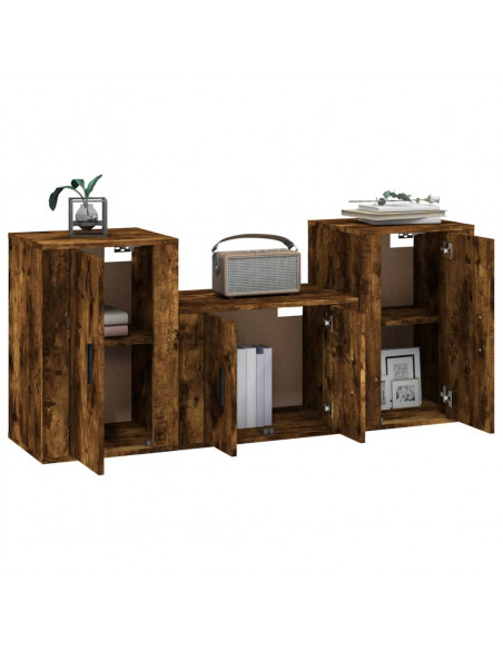 Set Mobili Porta TV 3 pz Rovere Fumo in Legno Multistrato