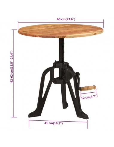 Tavolino 60x(42-62) cm in Legno Massello di Acacia e Ghisa