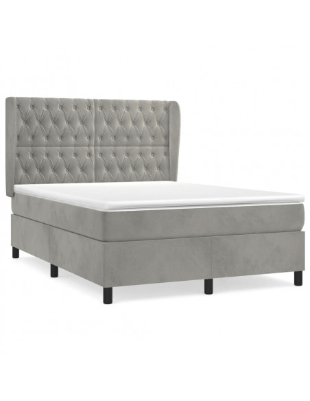 Giroletto a Molle con Materasso Grigio Chiaro 140x200cm Velluto