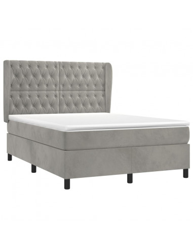 Giroletto a Molle con Materasso Grigio Chiaro 140x200cm Velluto