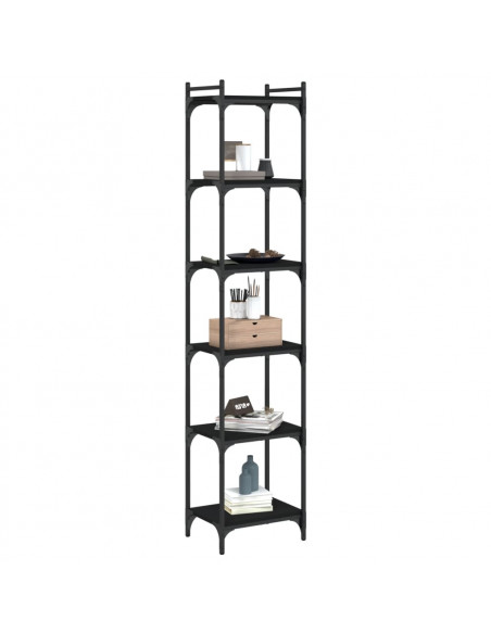 Libreria a 6 Ripiani Nera 40x30x188 cm in Legno Multistrato