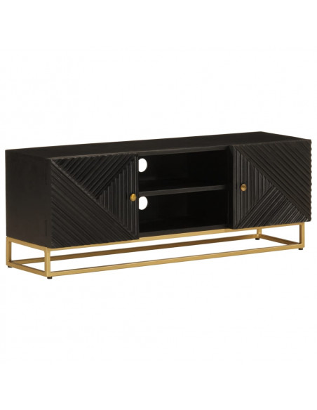 Mobile TV Nero 110x30x40 cm in Legno Massello di Mango e Ferro
