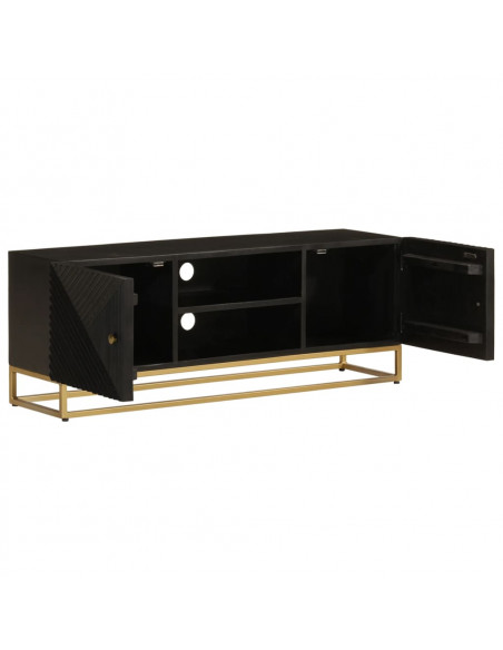 Mobile TV Nero 110x30x40 cm in Legno Massello di Mango e Ferro