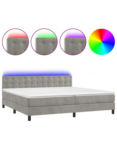 Letto a Molle Materasso e LED Grigio Chiaro 200x200 cm Velluto