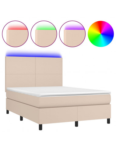 Giroletto Molle Materasso e LED Cappuccino 140x190cm Similpelle