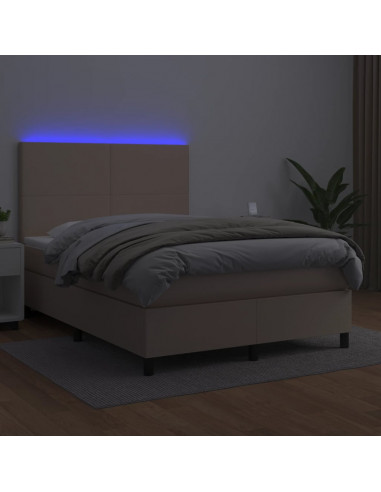 Giroletto Molle Materasso e LED Cappuccino 140x190cm Similpelle