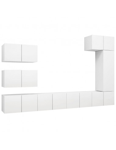Set Mobili Porta TV 8 pz Bianco in Legno Multistrato