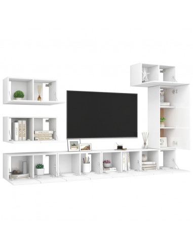 Set Mobili Porta TV 8 pz Bianco in Legno Multistrato