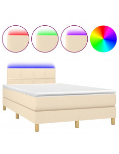 Letto a Molle con Materasso e LED Crema 120x200cm in Tessuto 2
