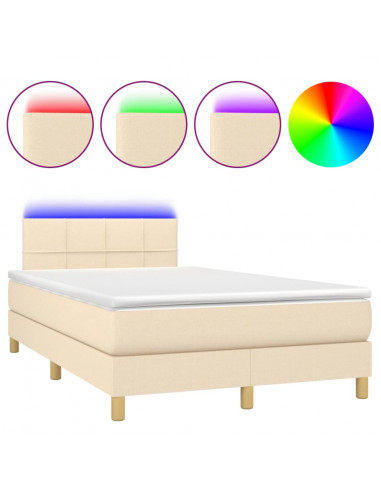 Letto a Molle con Materasso e LED Crema 120x200cm in Tessuto
