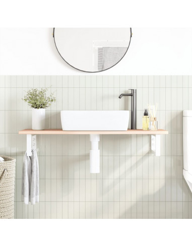 Ripiano a Parete per Lavabo in Acciaio e Massello di Rovere