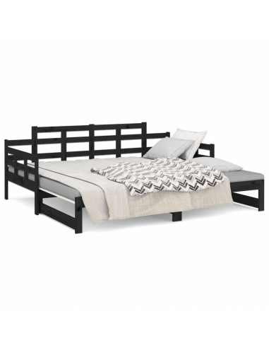 Dormeuse Estraibile Nera in Legno Massello di Pino 2x(90x200)cm