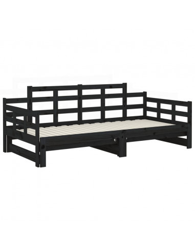 Dormeuse Estraibile Nera in Legno Massello di Pino 2x(90x200)cm