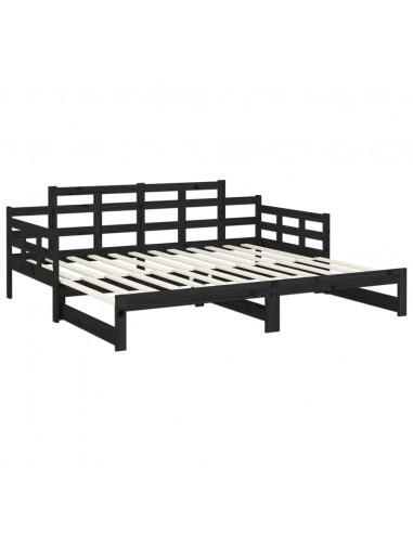 Dormeuse Estraibile Nera in Legno Massello di Pino 2x(90x200)cm