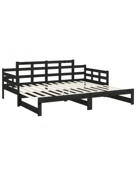 Dormeuse Estraibile Nera in Legno Massello di Pino 2x(90x200)cm