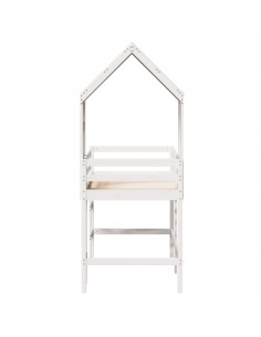 Letto Soppalco con Scala e Tetto Bianco 80x200 cm Massello Pino 2