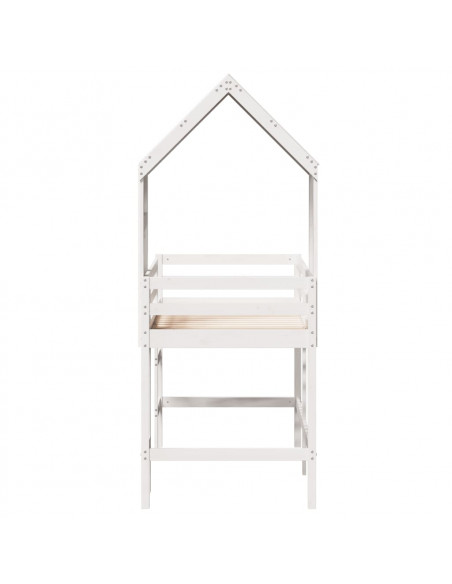 Letto Soppalco con Scala e Tetto Bianco 80x200 cm Massello Pino