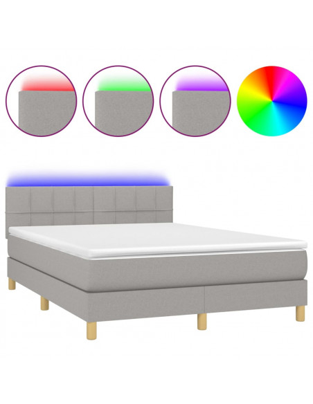 Letto a Molle Materasso e LED Grigio Chiaro 140x200 cm Tessuto