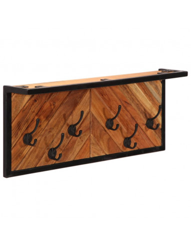 Appendiabiti da Parete con 6 Ganci in Legno Massello di Acacia