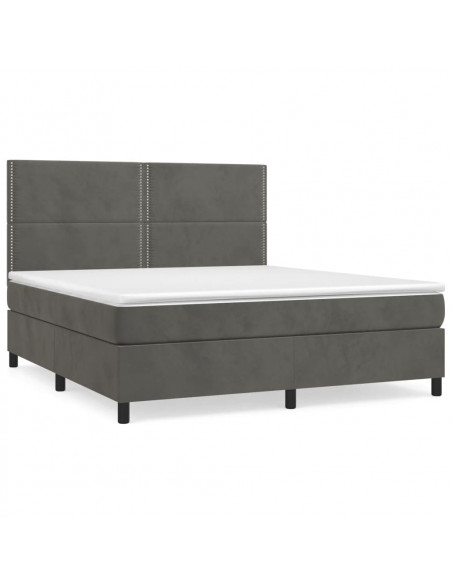 Giroletto a Molle con Materasso Grigio Scuro 160x200 cm Velluto