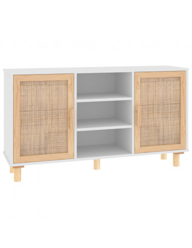 Credenza Bianca 105x30x60cm Legno Massello Pino Rattan Naturale