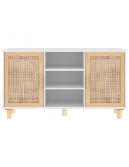 Credenza Bianca 105x30x60cm Legno Massello Pino Rattan Naturale