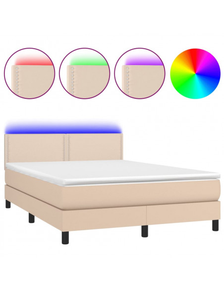 Giroletto Molle Materasso e LED Cappuccino 140x190cm Similpelle