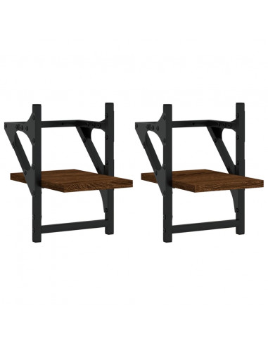 Mensole a Parete con Aste 2pz Rovere Marrone 20x25x30 cm