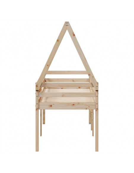 Letto a Soppalco con Tetto 75x190 cm in Legno Massello di Pino
