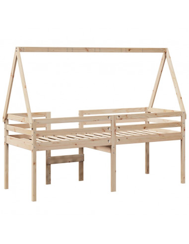 Letto a Soppalco con Tetto 75x190 cm in Legno Massello di Pino