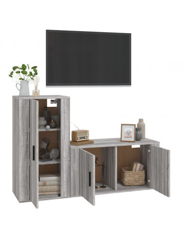 Set Mobili Porta TV 2 pz Grigio Sonoma in Legno Multistrato