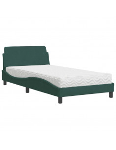 Letto con Materasso Verde Scuro 100x200 cm in Velluto 2