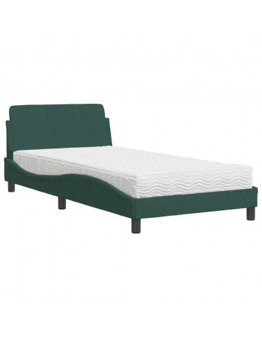 Letto con Materasso Verde Scuro 100x200 cm in Velluto