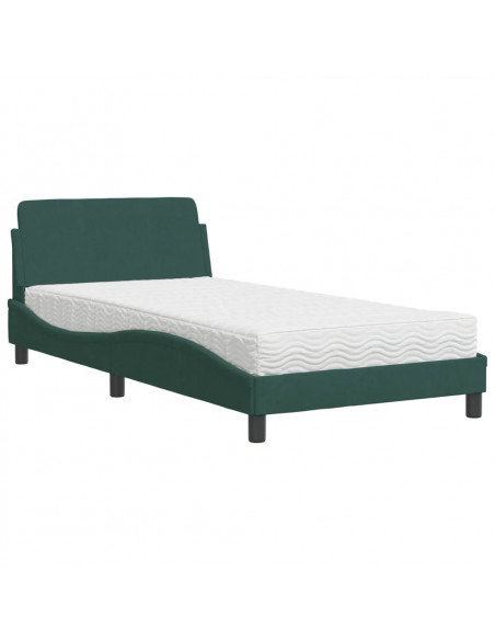 Letto con Materasso Verde Scuro 100x200 cm in Velluto