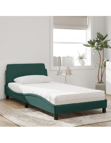 Letto con Materasso Verde Scuro 100x200 cm in Velluto
