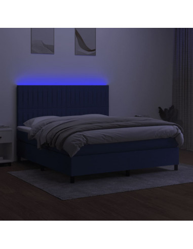 Letto a Molle con Materasso e LED Blu 180x200 cm in Tessuto