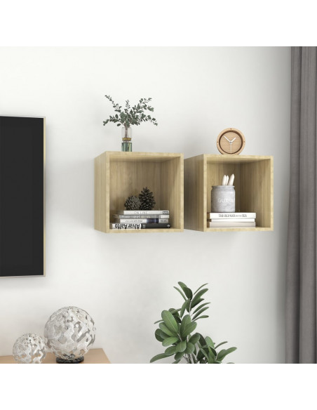 Mobili a Muro 2pz Rovere Sonoma 37x37x37 cm Legno Multistrato