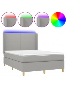 Letto a Molle Materasso e LED Grigio Chiaro 140x190 cm Tessuto 2