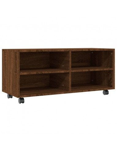 Mobile TV con Ruote Rovere Marrone 90x35x35cm Legno Multistrato