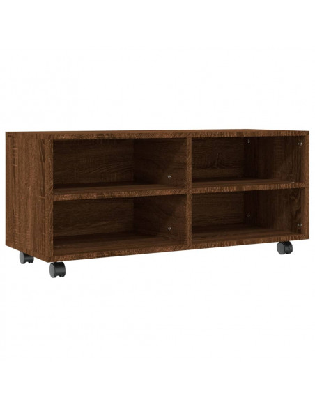 Mobile TV con Ruote Rovere Marrone 90x35x35cm Legno Multistrato