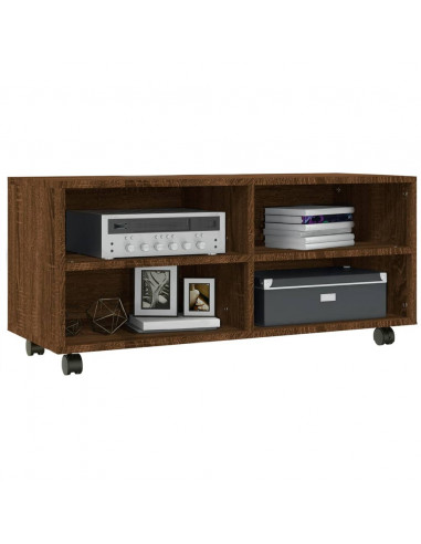 Mobile TV con Ruote Rovere Marrone 90x35x35cm Legno Multistrato