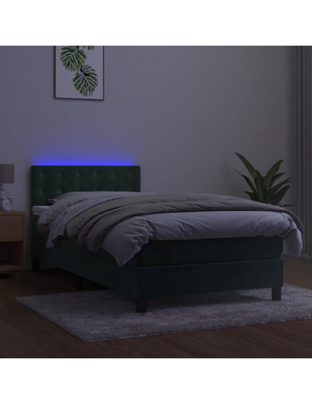 Letto a Molle con Materasso e LED Verde Scuro 80x200cm Velluto
